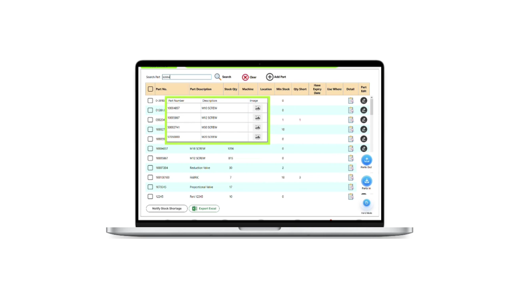 Warehouse Management System on Laptop, integrated with a vertical carousel storage system